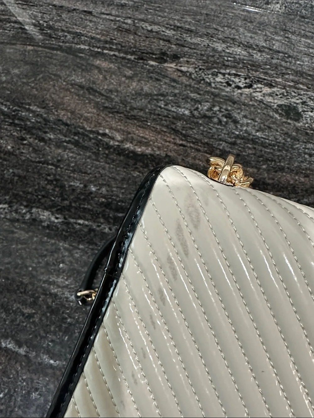 Tory Burch Quilted Cream Crossbody with Black Trim and Gold Chain